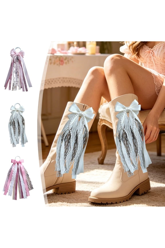 Lace Cowboy Boot Bow Tassel Accessories for Western Cowgirl Boots Festival Wedding Rodeo Outfit Decor
