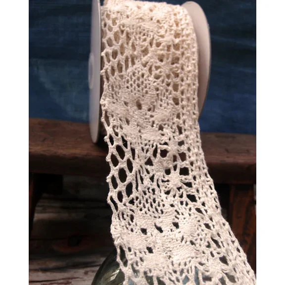 Burlap Fabrics Lace Crochet Ribbon Ivory - 2.75 Inch Wide x 10 Yard Roll for Crafts and Sewing