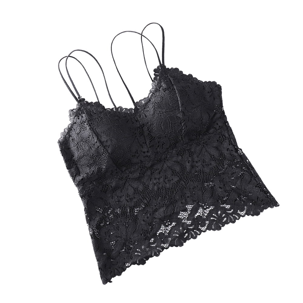 Lace Crop Cami Tops Bralette Sleeveless Scallop Hem Solid Camisole