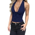 thumbnail image 1 of Lace Crop Tank Tops for Women Going Out Halter Sleeveless Ruched Tops Trendy Y2K Summer Outfits Dark XL, 1 of 8