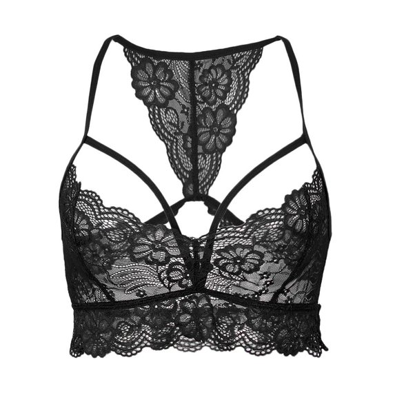 Lace Crop Tops Unpadded Bra Bralette Cami Lingerie Black
