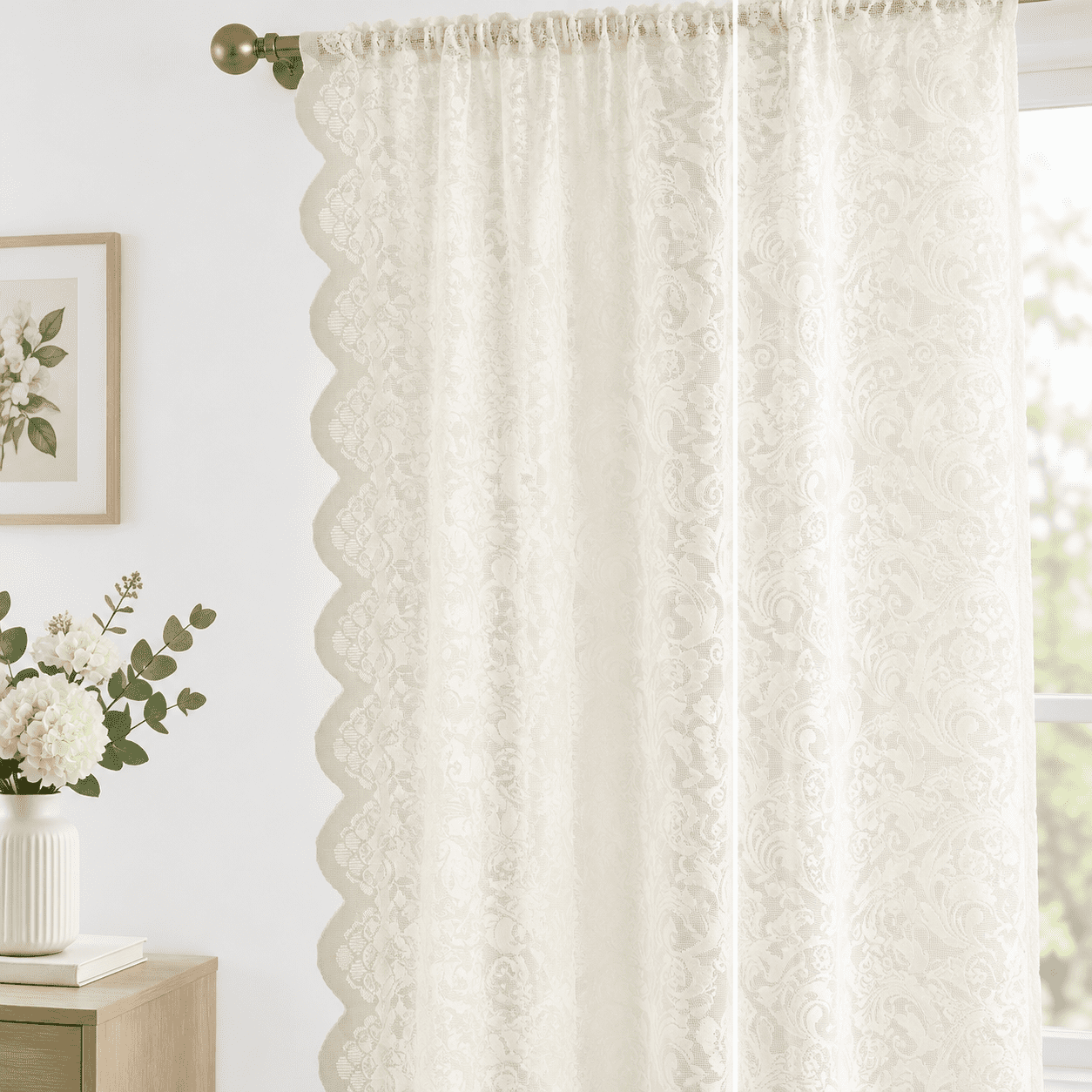 Lace Curta84 Inches Long - Flsheer For Living Room Scalloped Cream ...