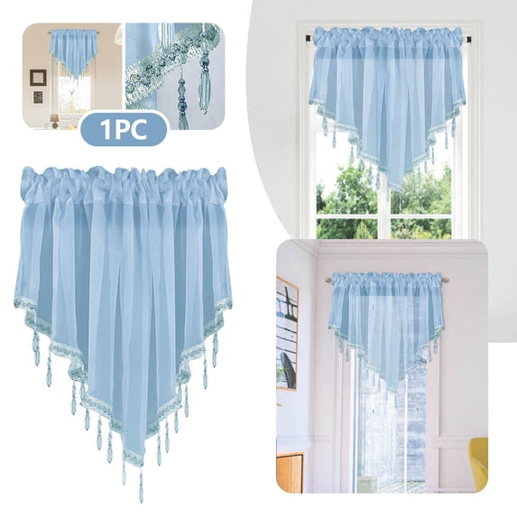Lace Curtain Panel - 52x24 Inch Triangle Top Window Valance for Kitchen, Bedroom & Living Room - Classic Scalloped Edge Drapery (1 Piece)