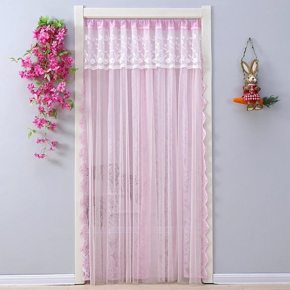 Lace Curtain Privacy Screen, VVQ 100% Polyester Mosquito Mesh Room Divider Panel for Bedroom Doorway Kitchen Living Room, White, Pink