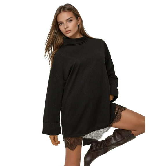 Lace Detail Half Turtleneck Mini Dress