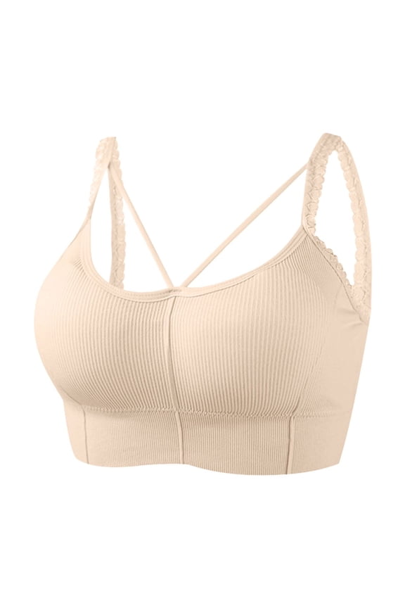 Lace Detail Sports Bralette - Backless Front Cross Strap with Full Coverage Support & Moisture-Wicking Fabric for Yoga And Running Athletic Bras