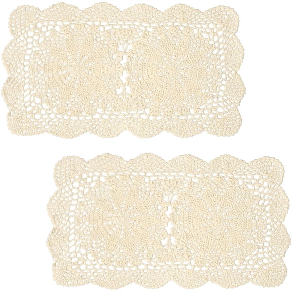 Lace Doilies Handmade Crochet Placemats Cotton Doilies Cloth Lace, Pack of 2, Rectangular Shape Table Runner, 10 x 17 inch (Beige)