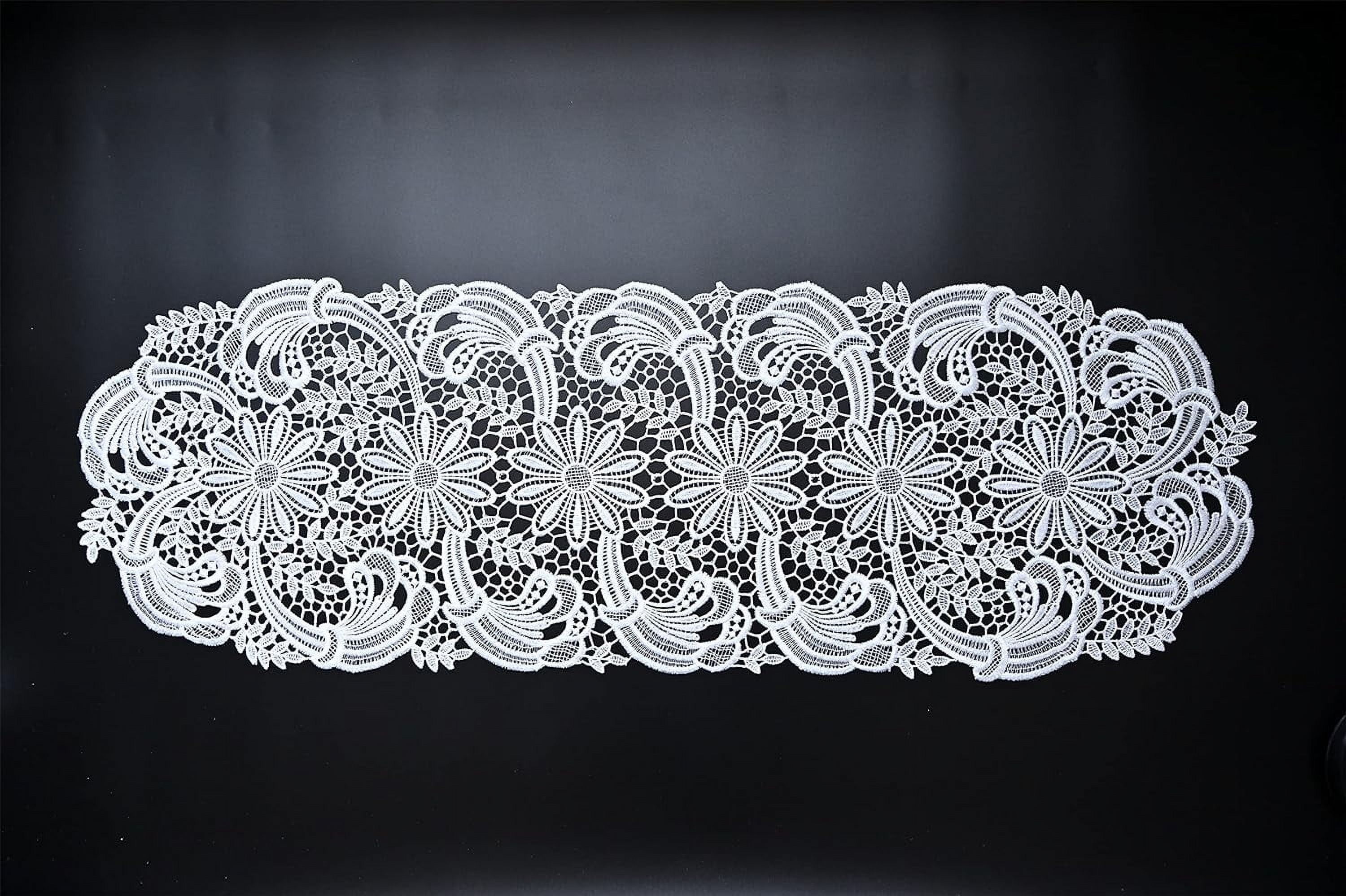 chinese dress ladies 13"x108" Floral Corded Lace Embroidered Table Runner