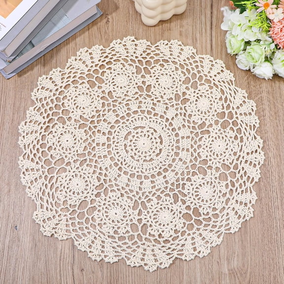 Lace Dollies for Tables, Large Round Crochet Doilies Vintage Placemats Lace Placemats for Home Kitchen Dining Room Wedding Party Decorations