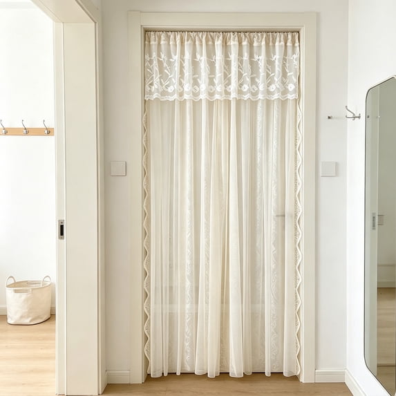 Lace Door Curtain, Polyester Room Divider Privacy Curtain, Light Filtering Mosquito Mesh Door Panel for Bedroom, Kitchen, Living Room, Home Decor
