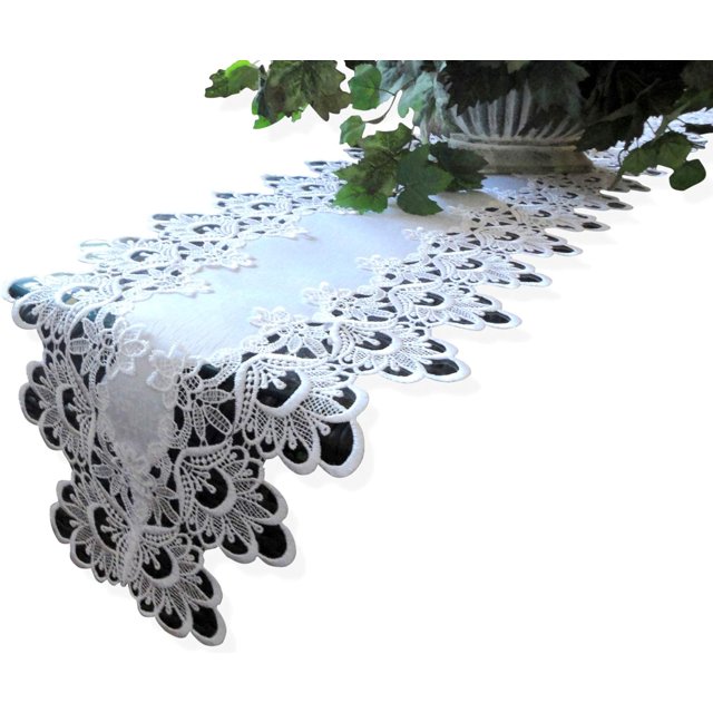 Lace Dresser Scarf Table Runner White Flower European Doily Shelf Mantel