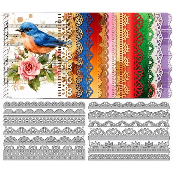 Lace Edge Border Metal Die Cuts Lace Flower Frame Cutting Dies Stencil Vintage Decorative Trim Embossing Scrapbooking Cuts Template for DIY Scrapbooking Craft Card Making Album Gift Decor 1set