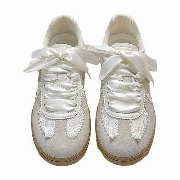 Lace Embellished Bow Tie Sneakers for Women Vintage Brocade Charm with Satin Ribbon Laces