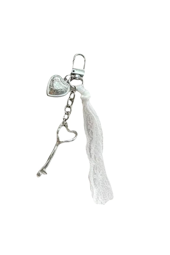 Lace Embellished Plastic Key Holder Heart Shape Compact Keyring Pendant Perfect Gift For Fashionable Ladies