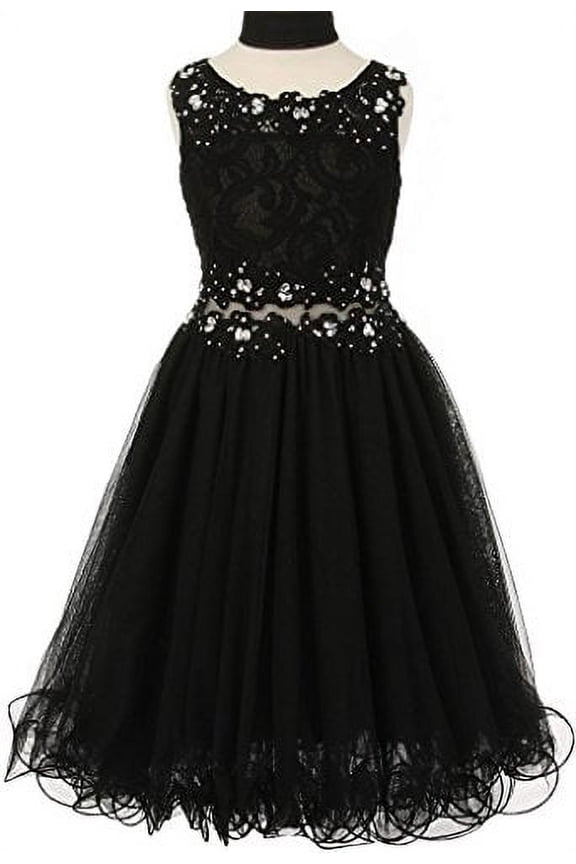 Lace Embroidered Design See Through Waistline Flower Girls Dresses Big Girl Black 10 CC 5010