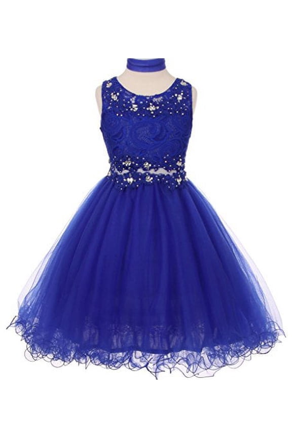 Lace Embroidered Design See Through Waistline Flower Girls Dresses Big Girl Royal 10 CC 5010