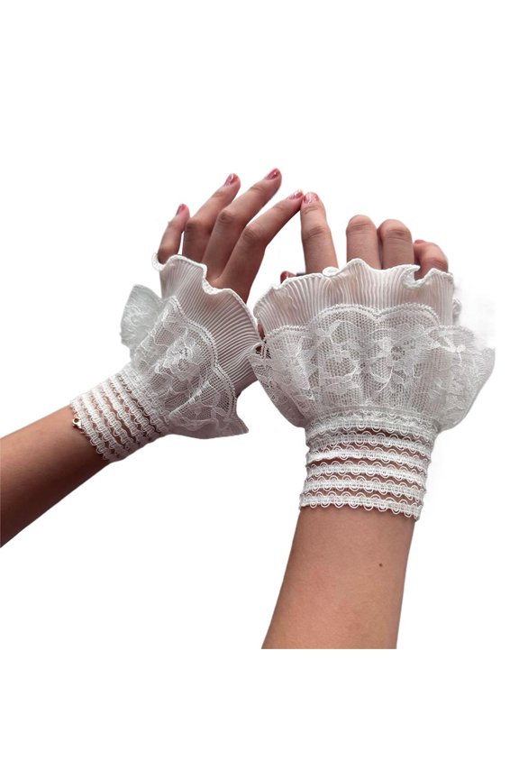 Lace Embroidered Fake Cuffs Detachable Elegant Horn Design Cufflinks For Shirts Dresses Stylish Accessory Comfortable Wear