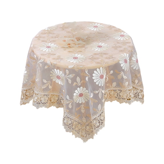 Lace Embroidered Tablecloth, Modern Gauze Dustproof Table Cover, Rustic Sheer Table Runner for Tea Dining Bedside Round Table Home Decor