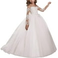 thumbnail image 1 of Lace Embroidery Sheer Long Sleeves Kids Trailing Gowns, 1 of 6