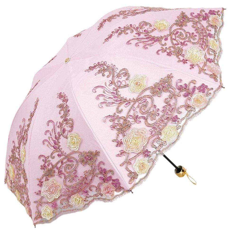 Lace Embroidery Sun Umbrella Ladies Anti-UV Umbrella Folding Parasol Umbrella Vintage Flower Embroidery Umbrella Sun/Rain/Snow Folding Umbrella