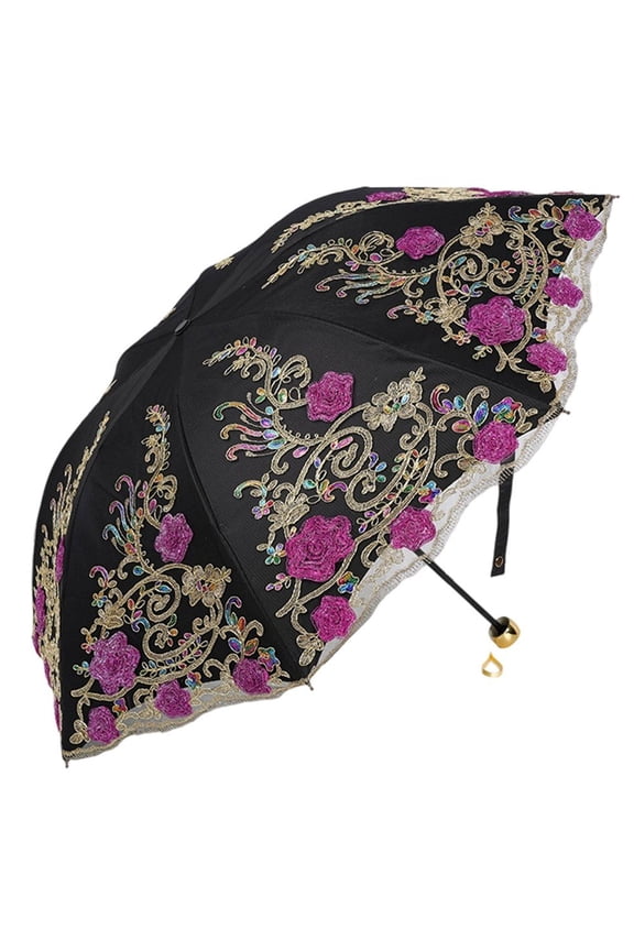 Lace Embroidery Sun Umbrella Ladies Anti-UV Umbrella Folding Parasol Umbrella Vintage Flower Embroidery Umbrella Sun/Rain/Snow Folding Umbrella