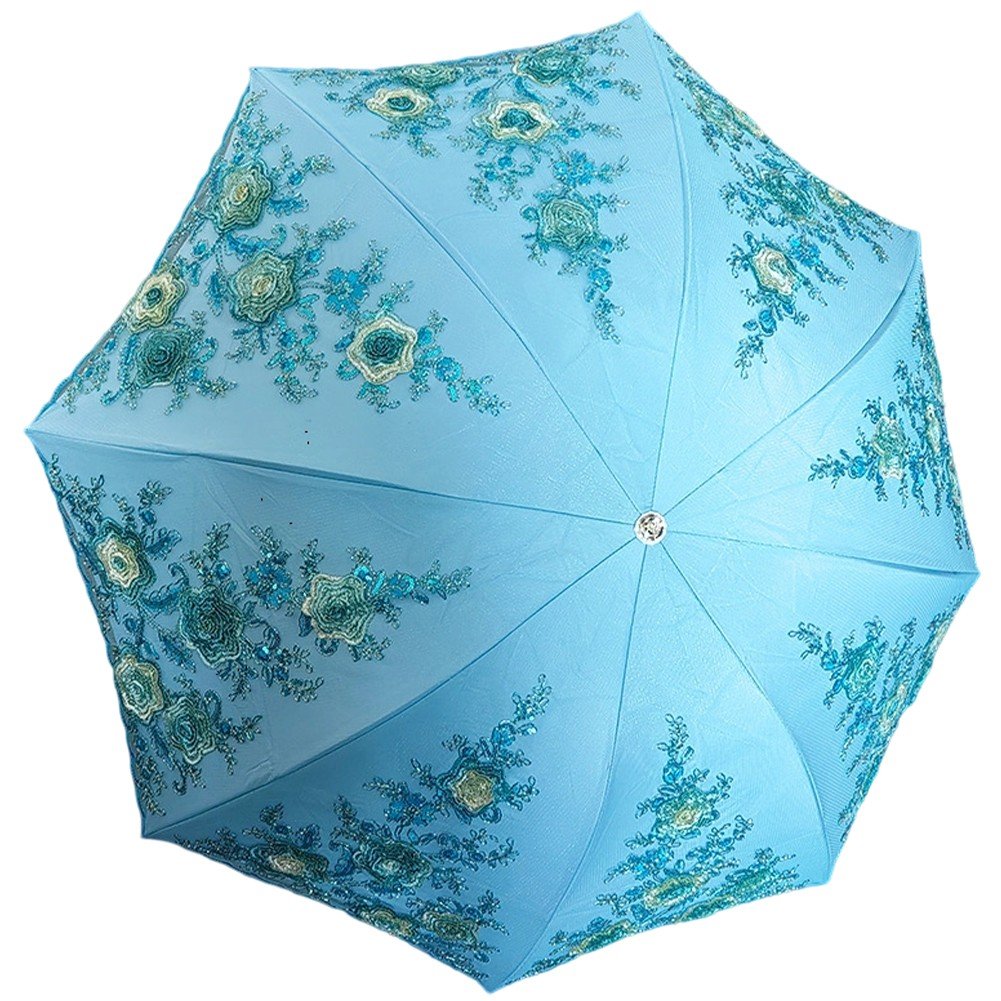 Lace Embroidery Sun Umbrella Ladies Anti-UV Umbrella Folding Parasol Umbrella Vintage Flower Embroidery Umbrella Sun/Rain/Snow Folding Umbrella