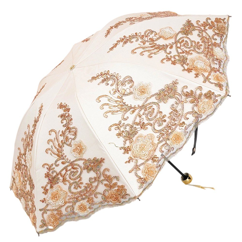 Lace Embroidery Sun Umbrella Ladies Anti-UV Umbrella Folding Parasol Umbrella Vintage Flower Embroidery Umbrella Sun/Rain/Snow Folding Umbrella