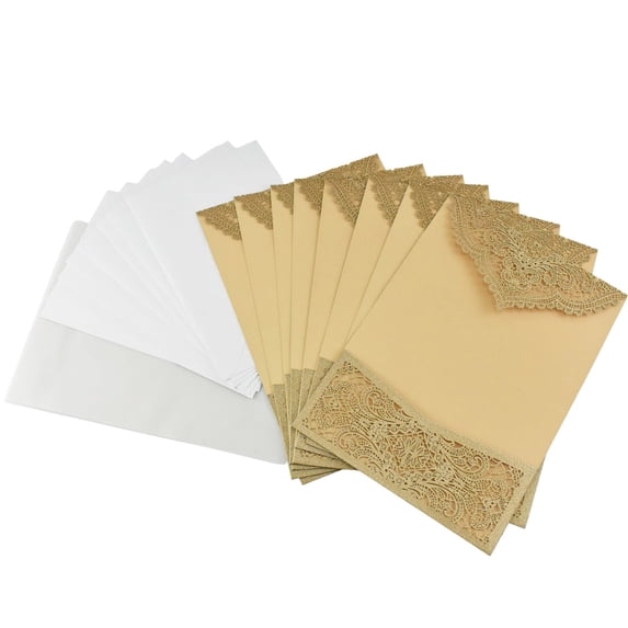 Lace Envelope Accent Laser Cut Blank Invitation, 10-Inch x 7-Inch - Champagne
