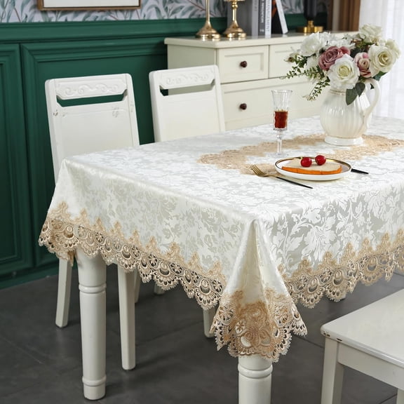 Lace Fabric Tablecloth Farmhouse Picnic Table Cove Spring Antique Flower Brown Rectangle Outdoor Table Cloth Decor Macrame for Rustic Kitchen & TableLinens Dining Room Coffee Rustic Party Birthday