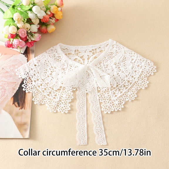Lace Fake Collar Shawl, Hollow Out Embroidery Floral Capelet with Ribbon Bowknot, Sunscreen False Collar Wrap for Spring Outfit
