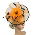 thumbnail image 1 of Lace Fascinator Headband Women Vintage Church Hat Wedding Cocktail Hair Clip , Hontri Women Hat Headwear Church Feather Clip (X09-Orange), 1 of 3