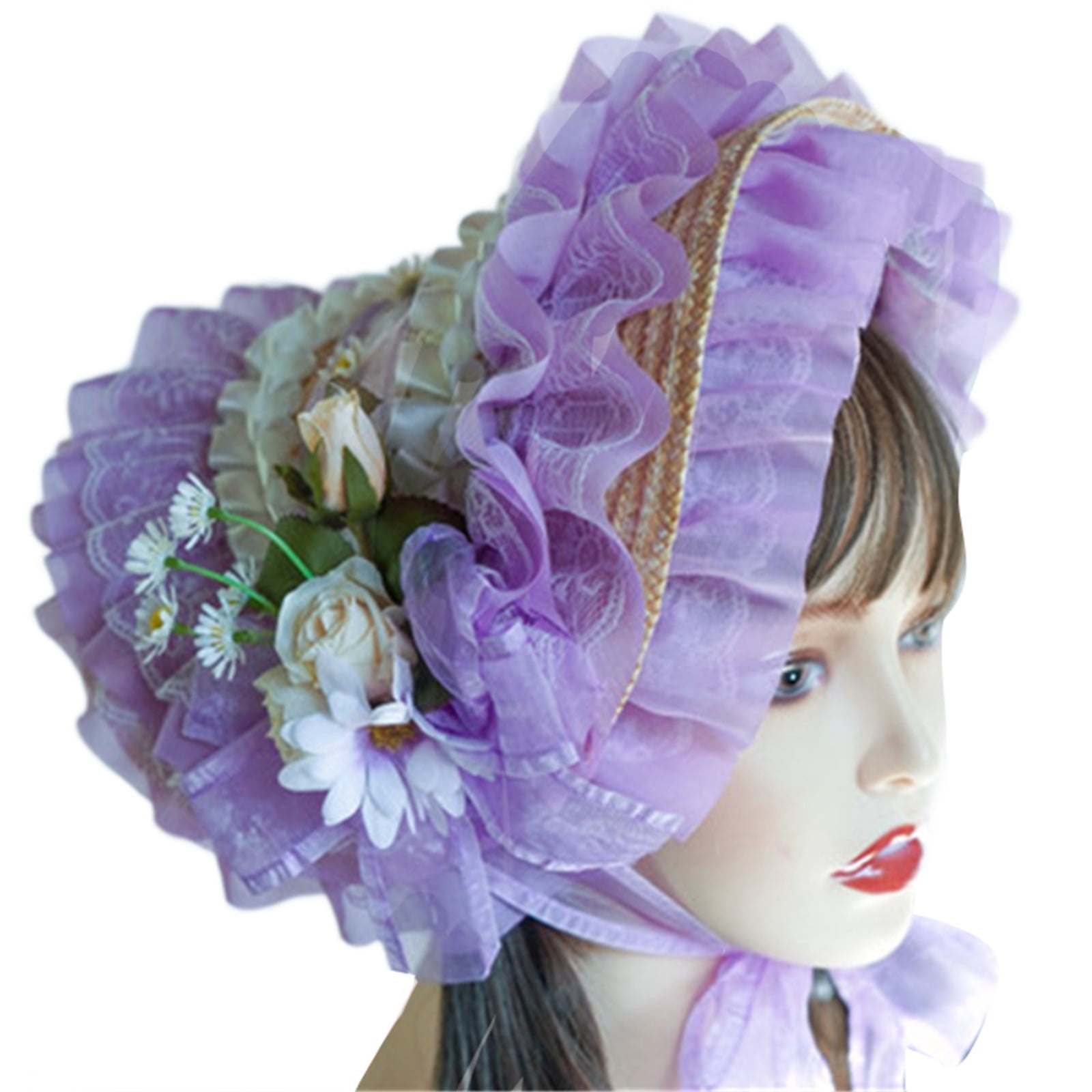 Lace Fascinators For Women Teas Party Sun Hat Victorian Bonnet Lolit Straw Hat Victorian Headdress Flower Straw Hat