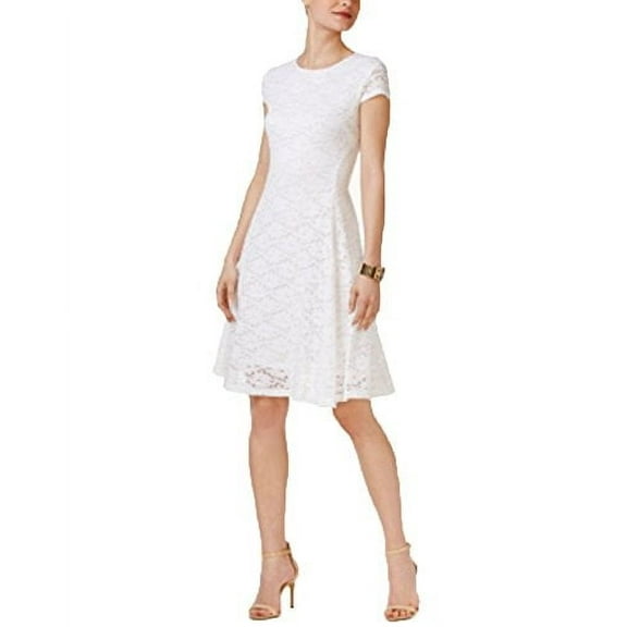 Lace Fit & Flare Dress Bright White 10