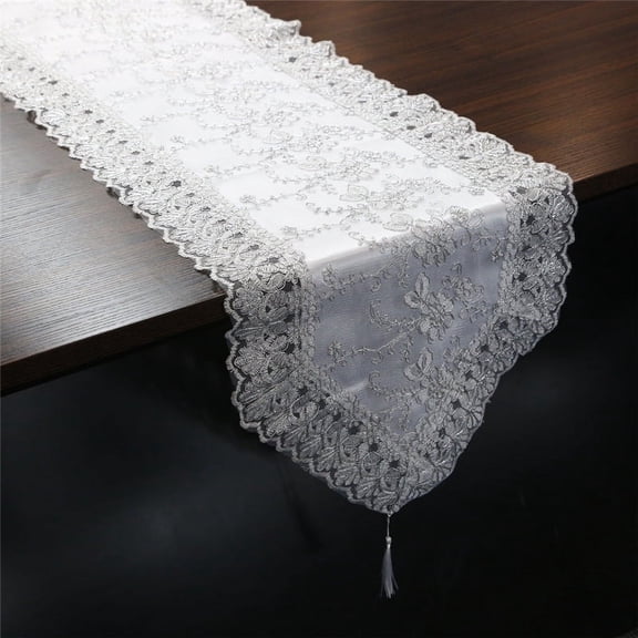 Lace Floral Embroidery Table Runner, Polyester Dresser Scarf for Home Dining Room Tabletop Decoration Tablecloth