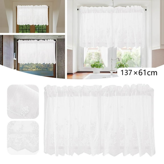 Lace Floral Lace Curtains Kitchen Coffee Curtains Bedroom Rod Curtains Lace Short Curtains Lace Curtains 54 X 24 Inches 1Panels Polyester Curtains,A,Polyester