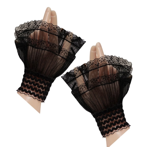 Lace Floral Pleated Sleeve False Cuffs White Black Sleeve Detachable Accessories