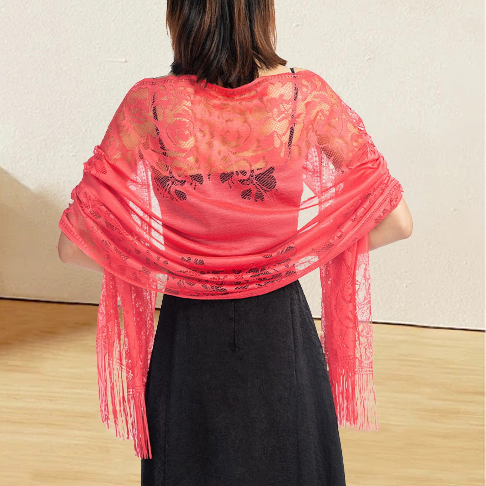 FUNUONY Lace Floral Shawls and Wraps for Evening Dresses Formal Dresses Wedding Bridal Shawl Scarf,1920S Wedding Formal Lace Fringe Shawl Accessories