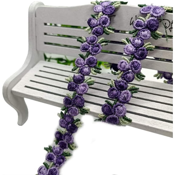Lace Floral Trim 5 Yards Embroidery Venise Rose Flower Applique Sewing DIY Ribbon Craft for Dress Wedding Party Decoration (Purple)