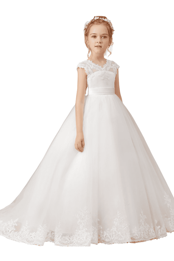 Lace Flower Girl Dress First Communion Dress Princess Pageant Evening Gown Elegant for Weddings Special Occasions (Ivory 10 -11Years)