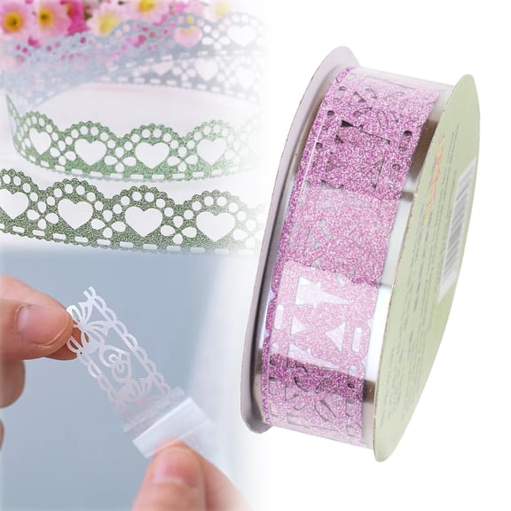 Lace Flower Glitter Tape Decorative Pattern Adhesive Washi Masking Tape for Scrapbooking Card Making Journal Planner-Style C