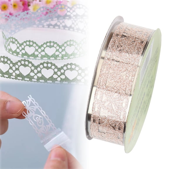 Lace Flower Glitter Tape Decorative Pattern Adhesive Washi Masking Tape for Scrapbooking Card Making Journal Planner-Style F