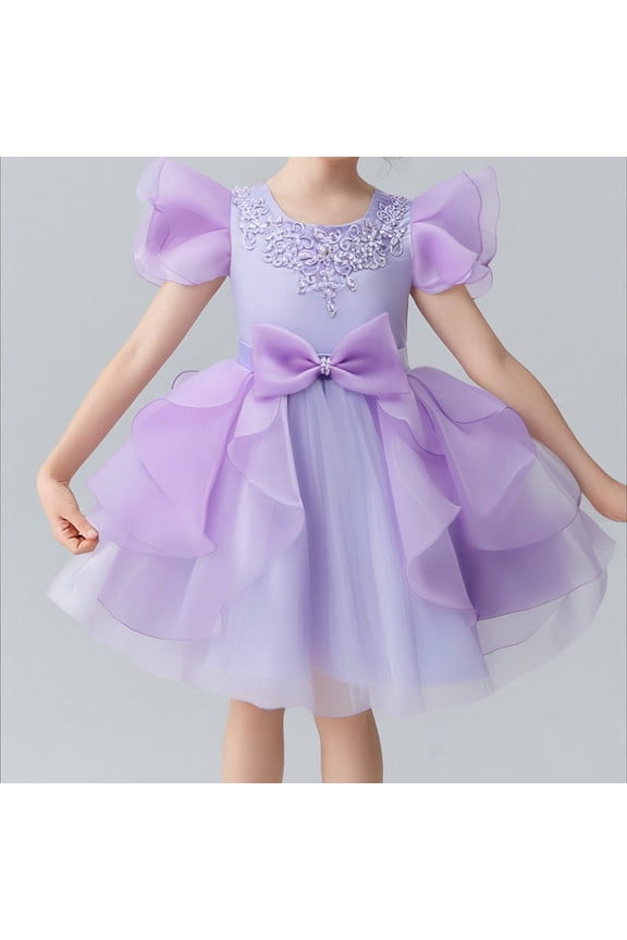 Lace Flower Sleeveless Gown Dress with Bow Decoration for Girls, Kids Wedding Bridesmaid Pageant Party Formal Long Gown Princess Tulle Floral Embroidery Girl Birthday Party Dresses - 2-10T
