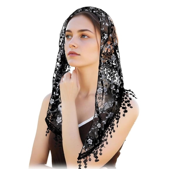 Lace Flower Veils Latin Mass Mantilla Head Scarf with Tassels Bridal Church Veils Head Covers for Theme Event Gathering