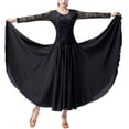 thumbnail image 1 of Lace Flowy Long Sleeve Velvet Ballroom Latin Dance Dresses With Godets, 1 of 8
