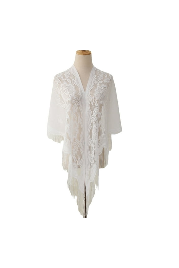 Lace Fringed Capes Comfortable Hollowed Shoulder Wrap Covers Up Shawl for Trendy Women of All Ages Vacation Leisure Wear