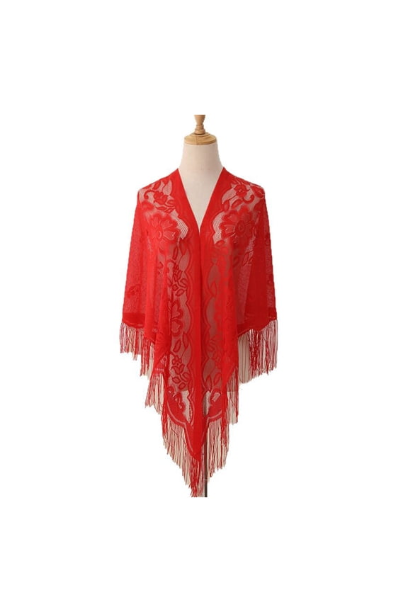 Lace Fringed Capes Comfortable Hollowed Shoulder Wrap Covers Up Shawl for Trendy Women of All Ages Vacation Leisure Wear