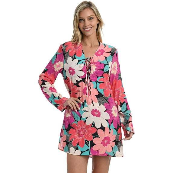 Lace Front Cover up Tunic Dress X-Small Multi//in Full Bloom