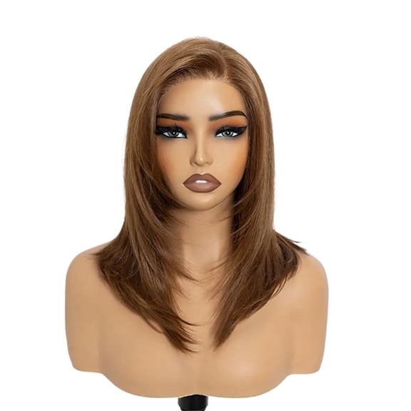 Lace Front Wig 13X3 Free Part Pre Plucked Bob 16" Straight Layered Ombre Brown Wigs