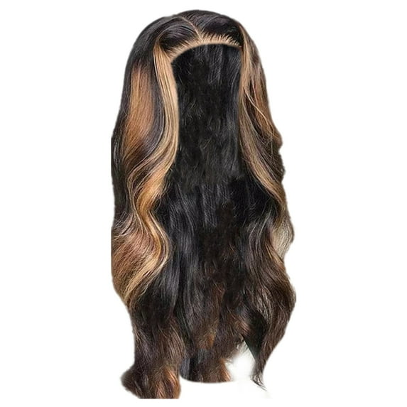 Lace Front Wig Body Wave Long Curly Hair 26 Inch High Temperature Silk Fiber Middle Part 3 Combs Adjustable for Black Women