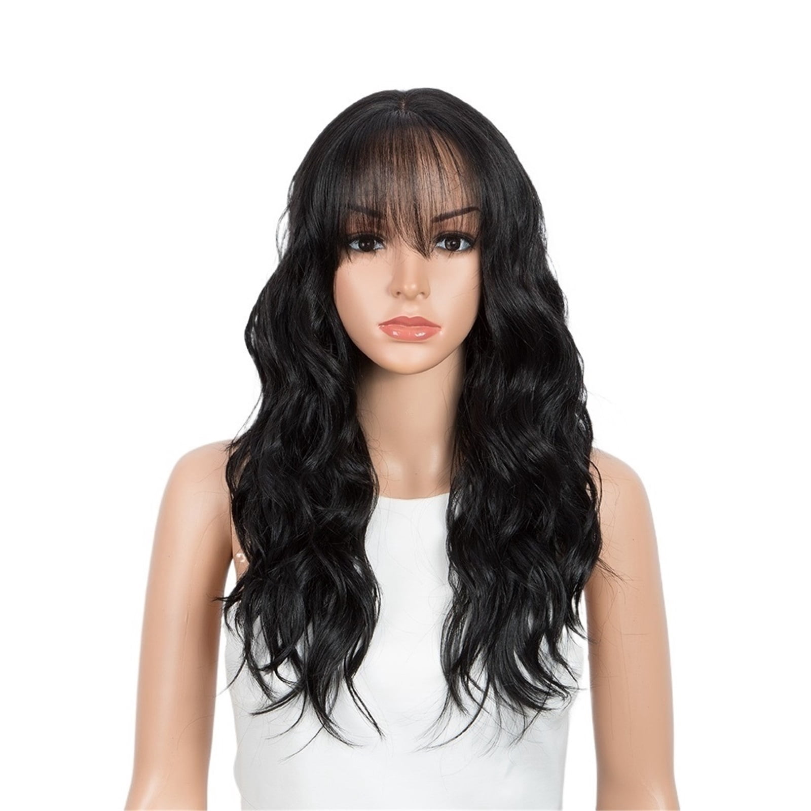 Lace Front Wig Silky Body Wave with Bangs 20 Inch Cosplay Party Wigs, Heat Resistant